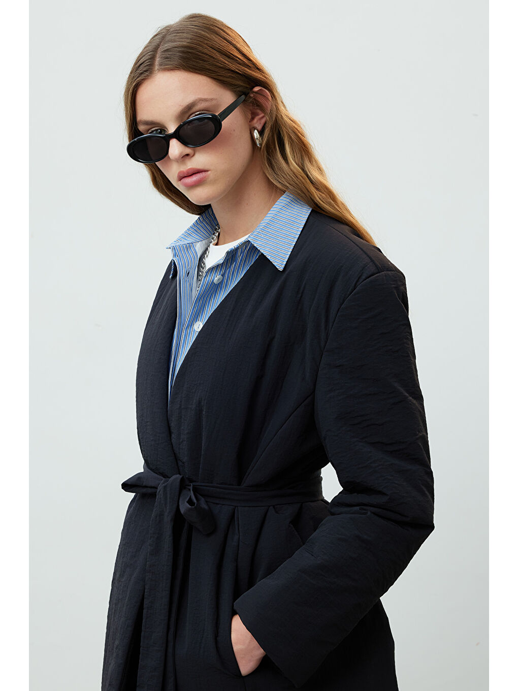 Kimono Tarz Dolgulu Blazer Ceket Siyah-4