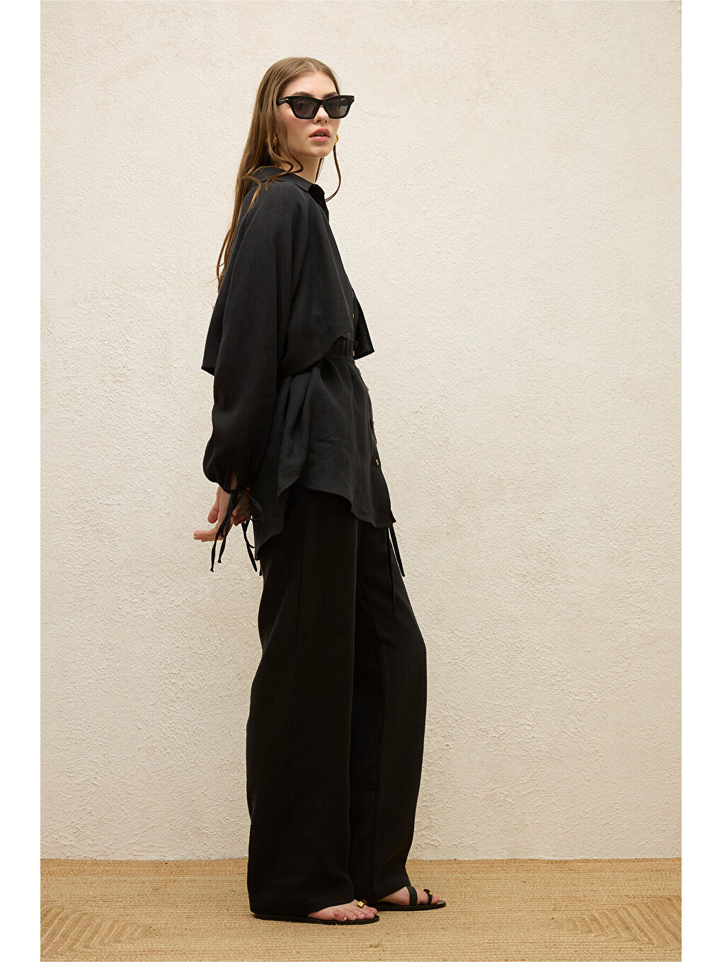 Keten Trenç Gömlek Siyah-3