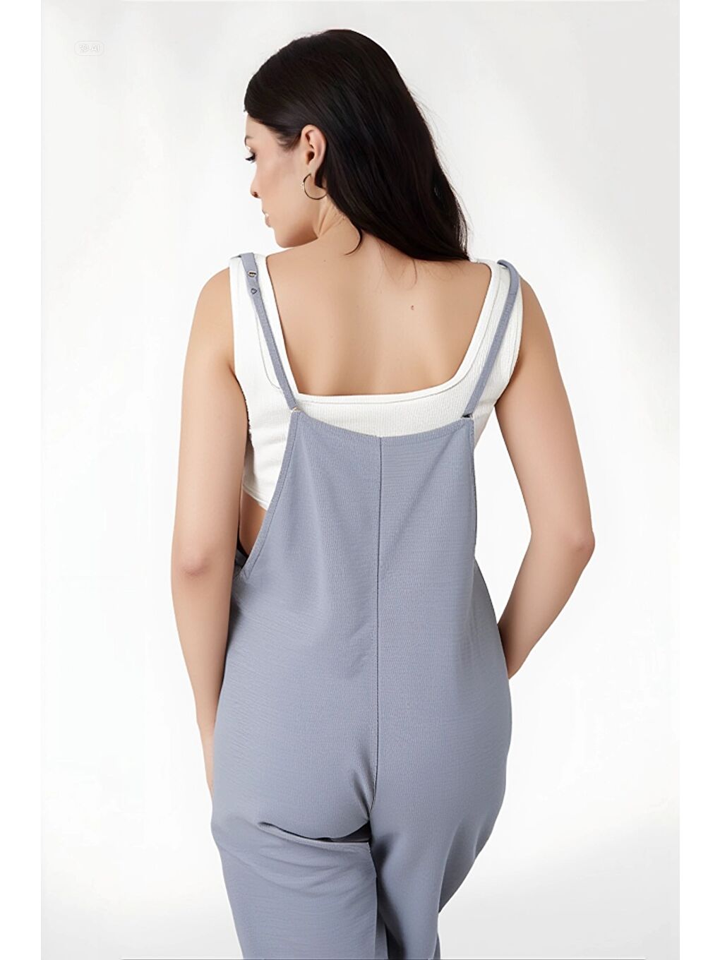Kadın Gri Ayarlanabilir Askılı Cepli Bol Paça Bahçıvan Tulum HZL22S-BD170191-4