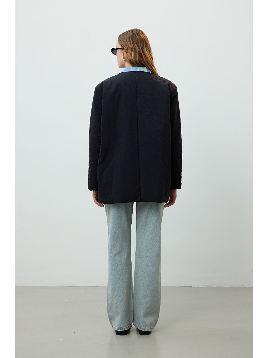 Kimono Tarz Dolgulu Blazer Ceket Siyah-5