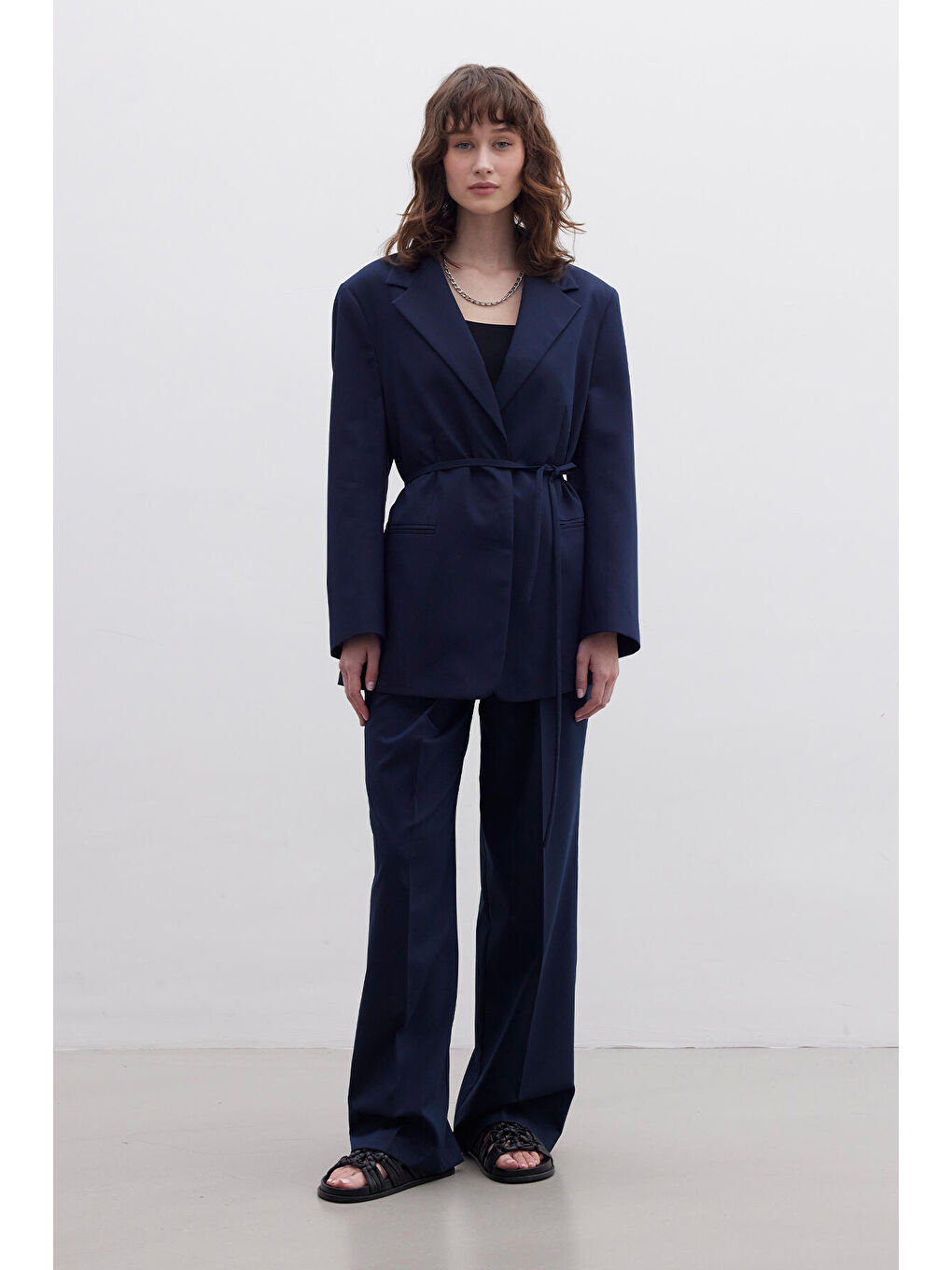 Pileli Geniş Pantolon Lacivert