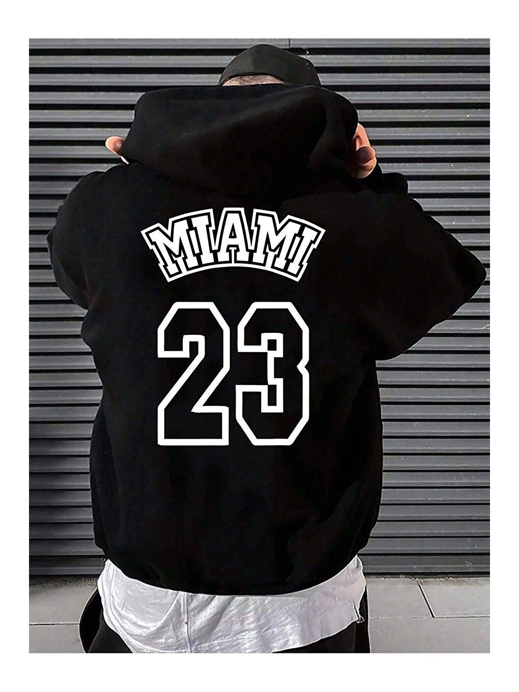 Trendseninle Siyah Kadın Siyah Miami 23 Baskılı Kapüşonlu Sweatshirt