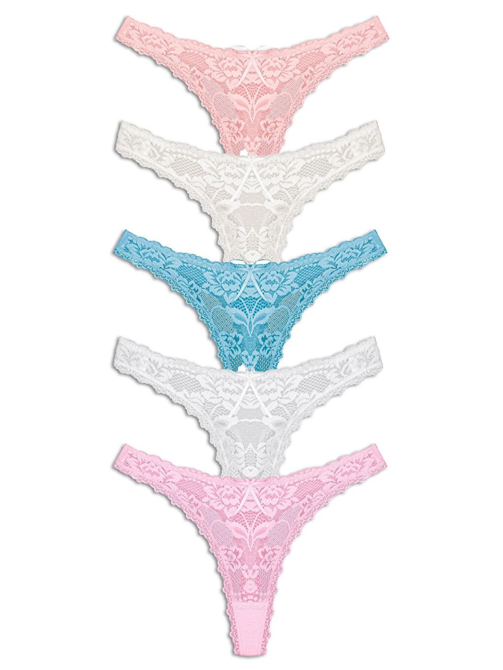 Beyaz Pamuklu Önü Komple Dantel Tanga Kadın Külot 5'li