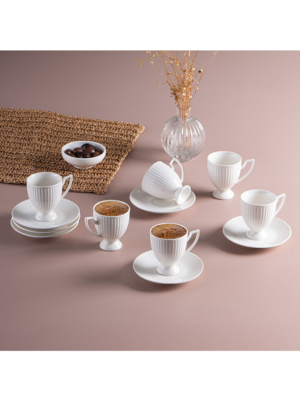 Beyaz Mahir 6 Kişilik Kahve Fincan Takımı 90 ml-1