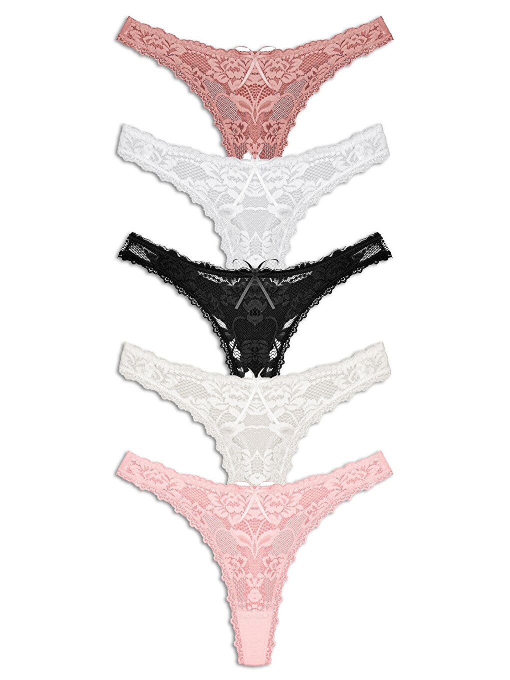 Beyaz Pamuklu Önü Komple Dantel Tanga Kadın Külot 5'li