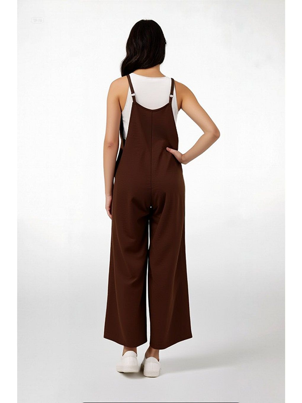 Kahverengi Kadın Çikolata Ayarlanabilir Askılı Cepli Bol Paça Bahçıvan Tulum HZL22S-BD170191-4