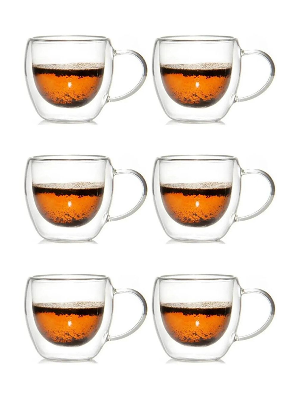 Renksiz Yeni Tasarım Çift Cidarlı 250 ml Kulplu Cam Bardak Çay Kupası 6 Adet2037