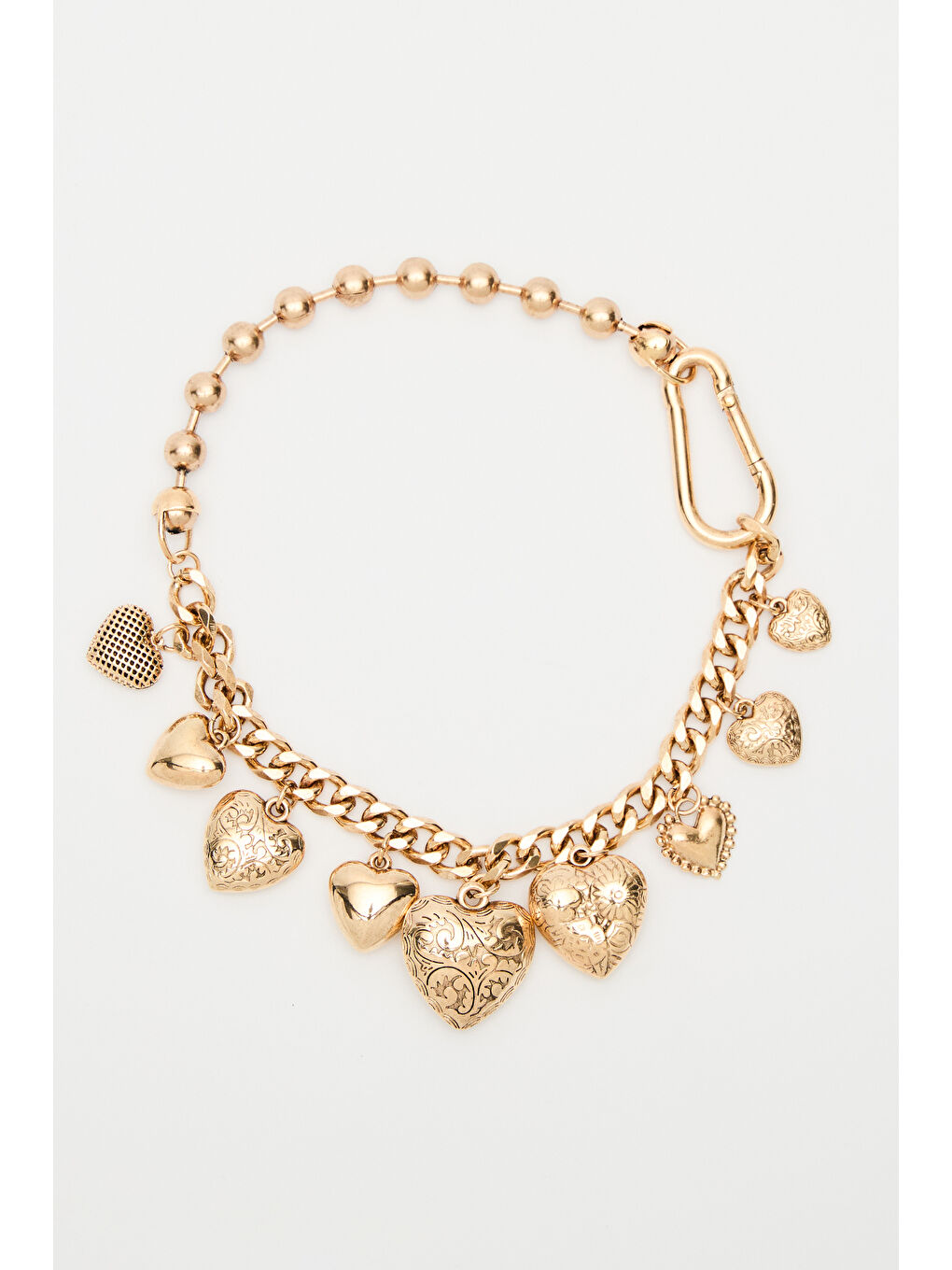 Sarı Kalp Charmlı Zincir Kolye Gold-1