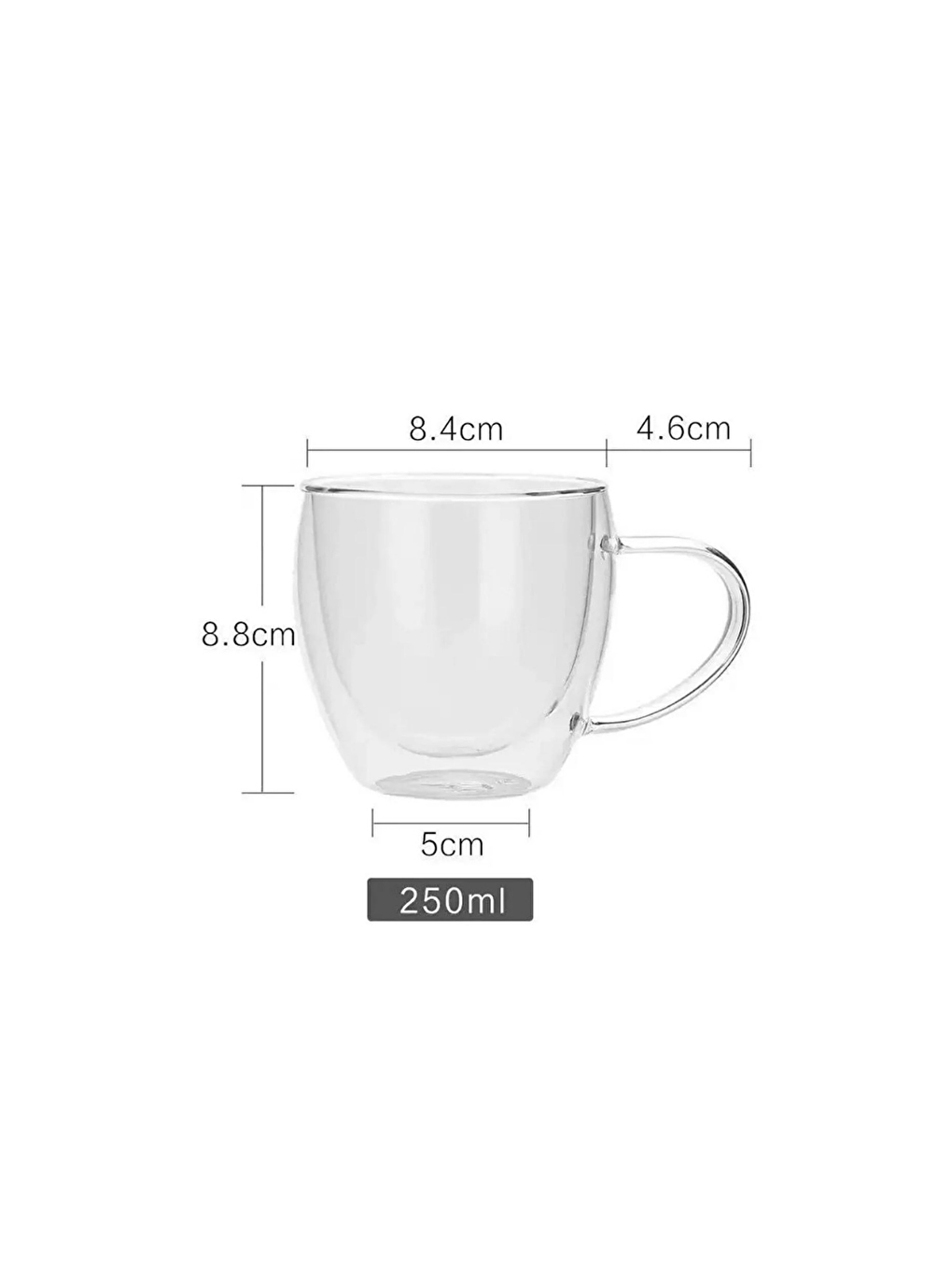 Renksiz Yeni Tasarım Çift Cidarlı 250 ml Kulplu Cam Bardak Çay Kupası 6 Adet2037-2