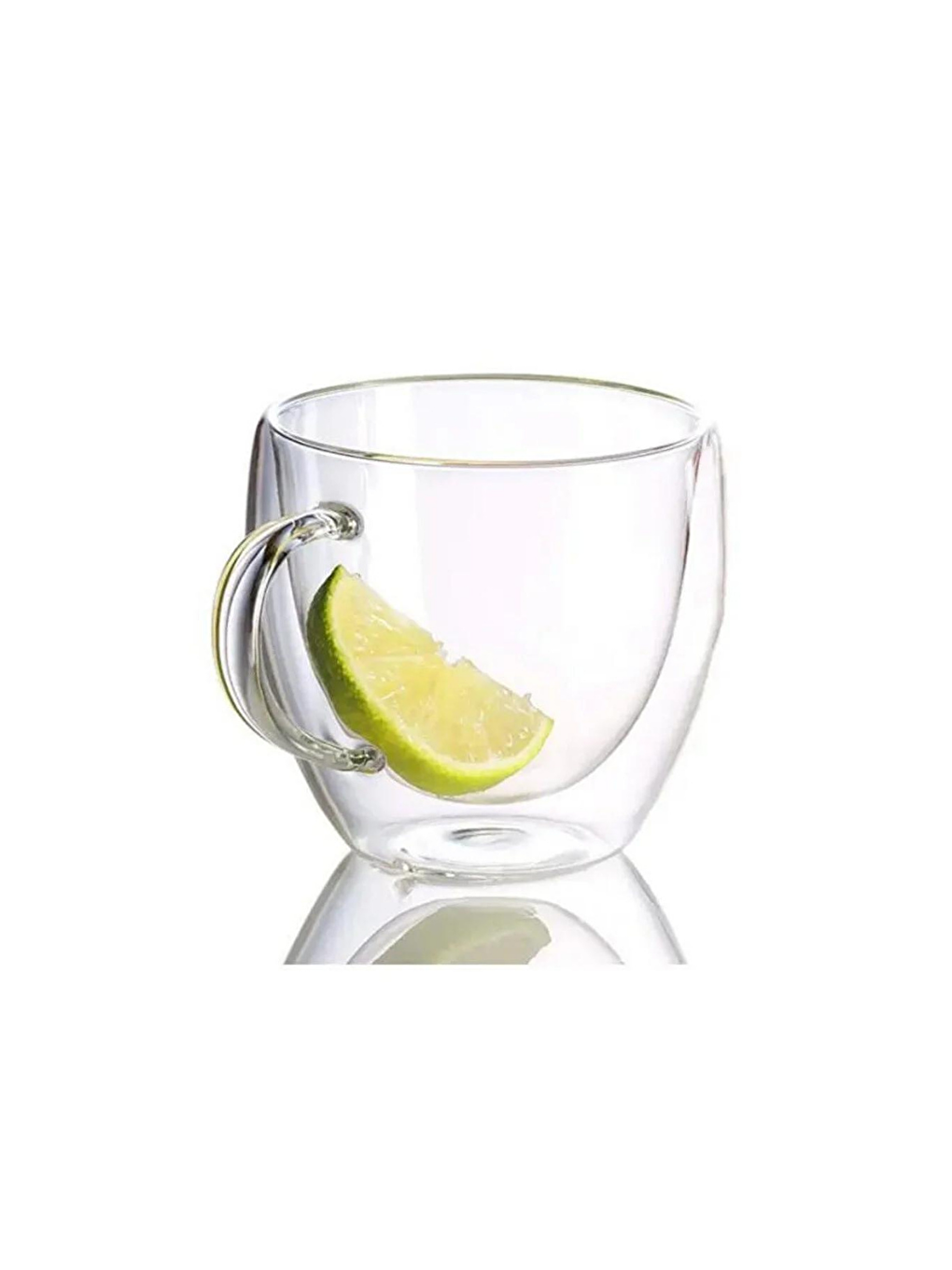 Renksiz Yeni Tasarım Çift Cidarlı 250 ml Kulplu Cam Bardak Çay Kupası 6 Adet2037-4