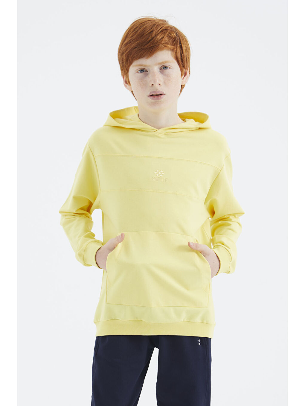 Sarı Kapüşonlu Basic Erkek Çocuk Sweatshirt - 11181-4
