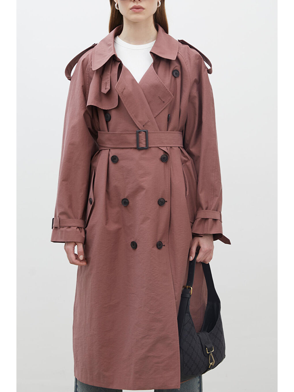 Pembe Kopenhag Oversize Trençkot Gül Kurusu-4