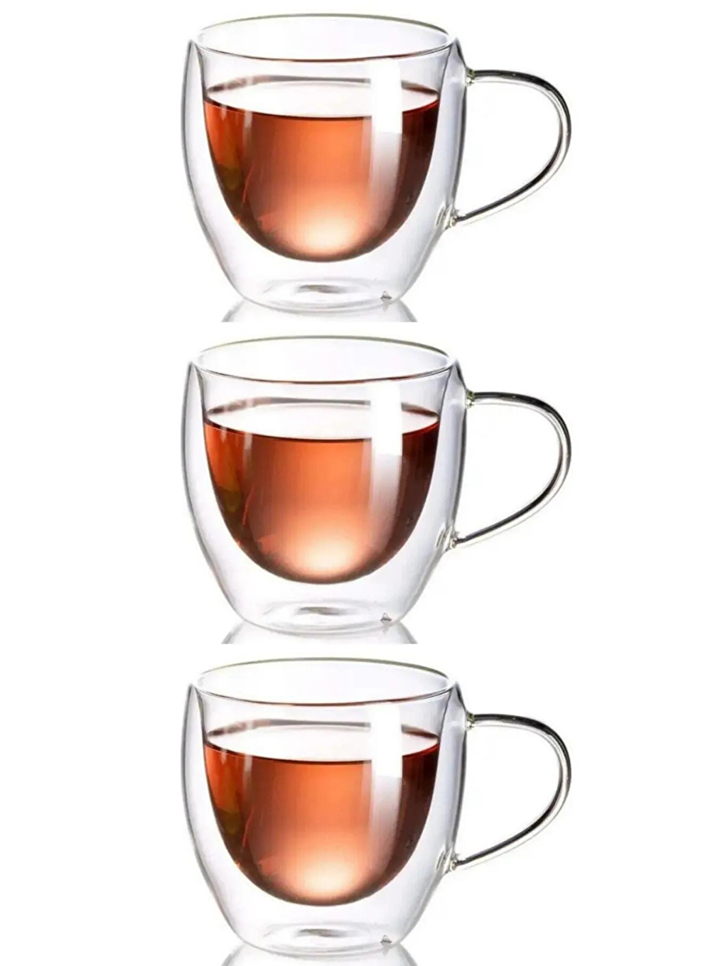 Renksiz Yeni Tasarım Çift Cidarlı 250 ml Kulplu Cam Bardak Çay Kupası 6 Adet2037-8