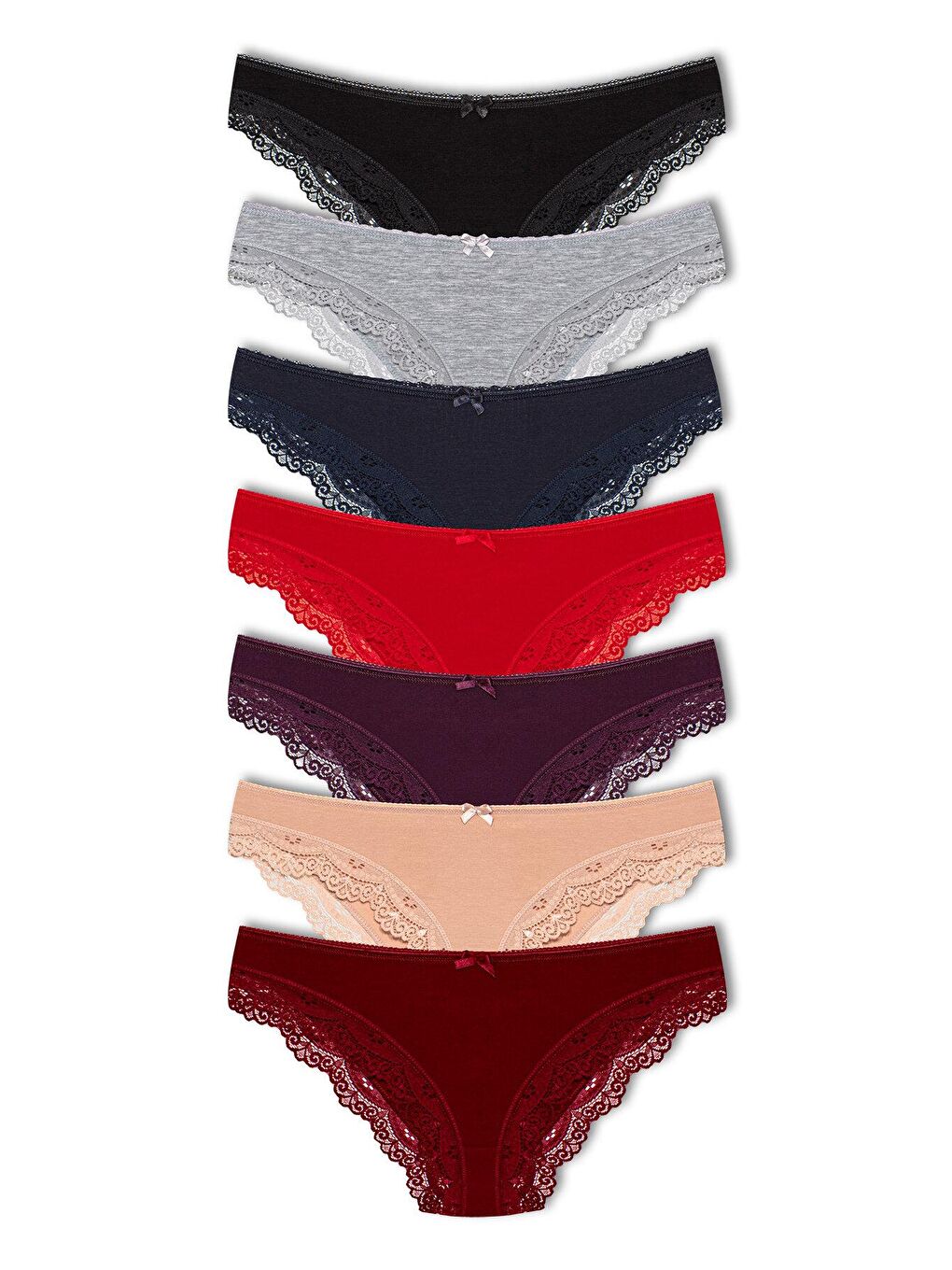 Karışık Pamuklu Düşük Bel Paçası Dantel Basic Kadın Külot 7'li