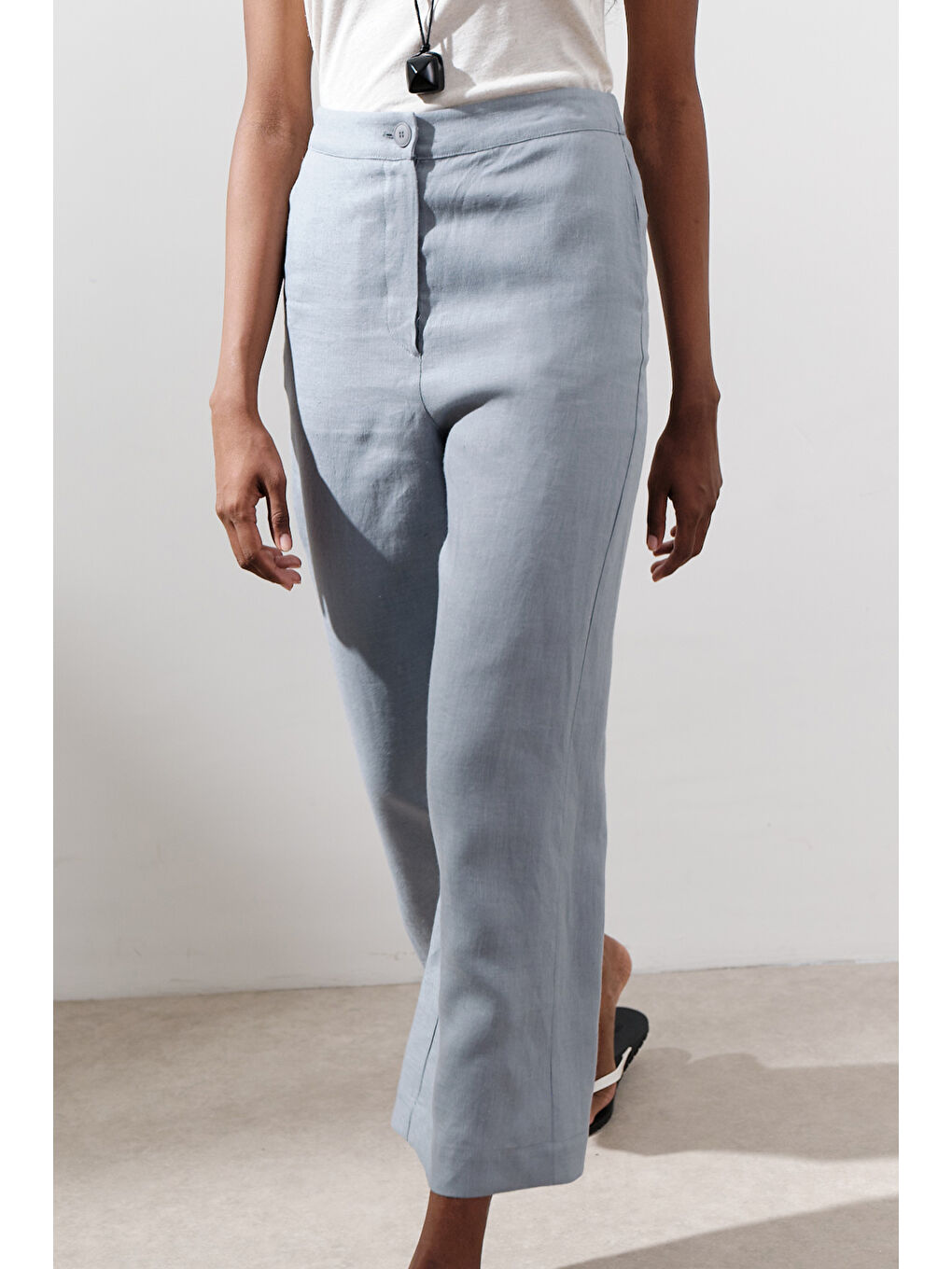 Keten Geniş Paça Pantolon Mavi-3