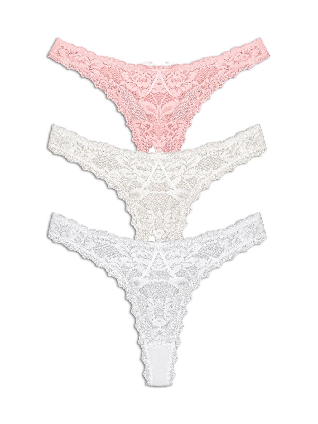 Beyaz Pamuklu Önü Komple Dantel Tanga Kadın Külot 3'lü