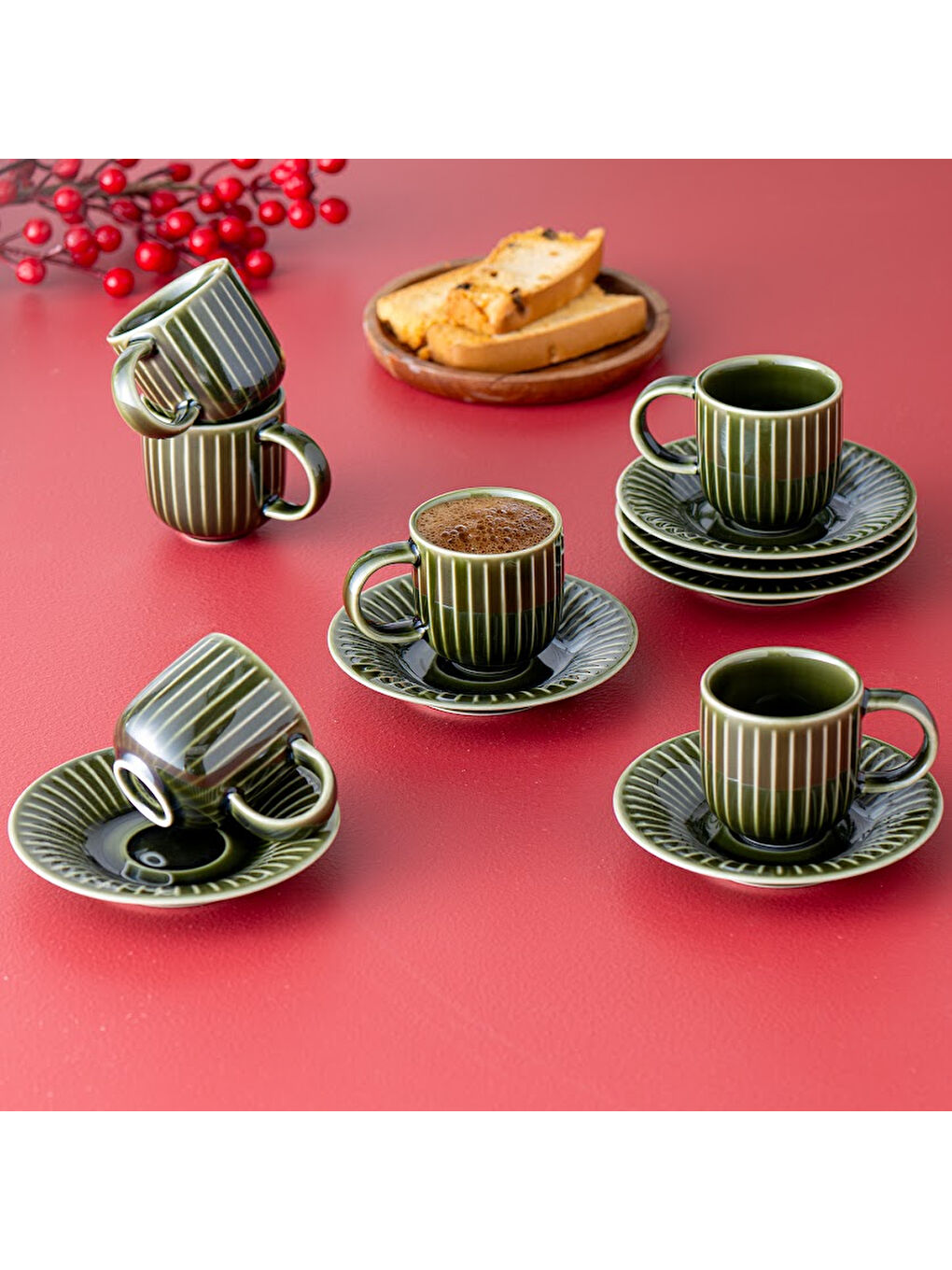 Lev 6 Kişilik Kahve Fincan Takımı Yeşil 90 ml-4