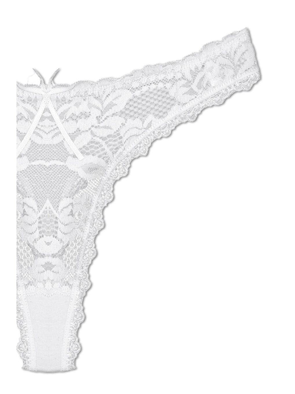 Beyaz Pamuklu Önü Komple Dantel Tanga Kadın Külot 3'lü-7
