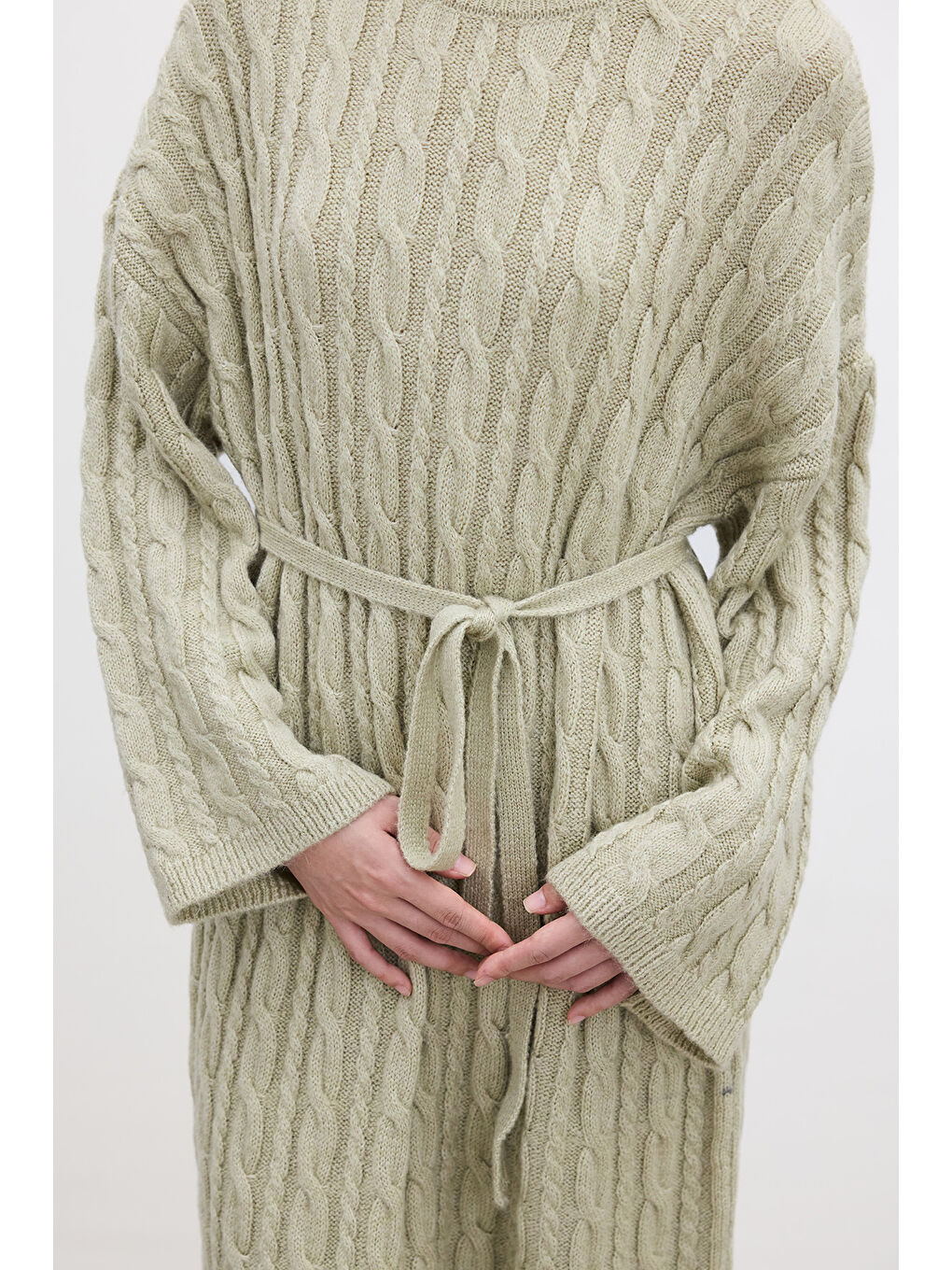 Saç Örgülü Triko Elbise Soft Yeşil-3