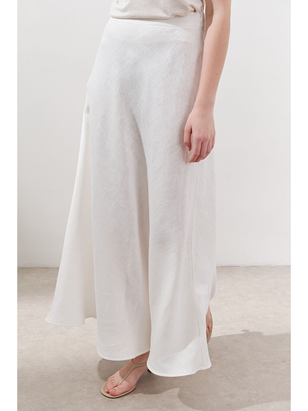 Keten Dikiş Detaylı Etek Ekru-6