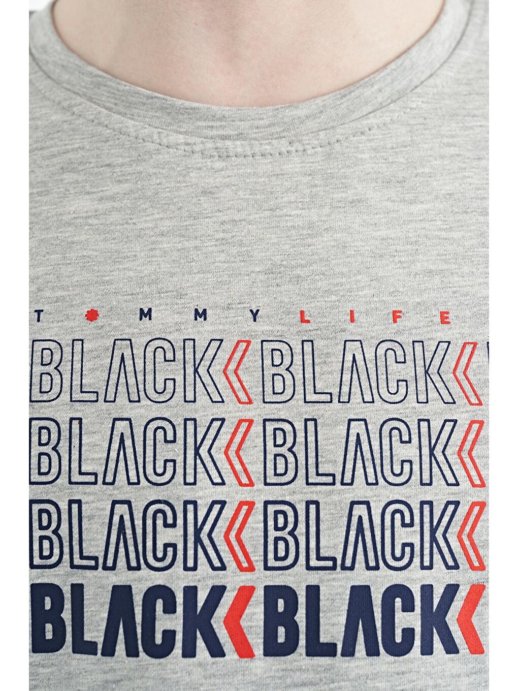 Gri Melanj Yazı Baskılı O Yaka Standart Kalıp Erkek Çocuk Tişört - 11149-6