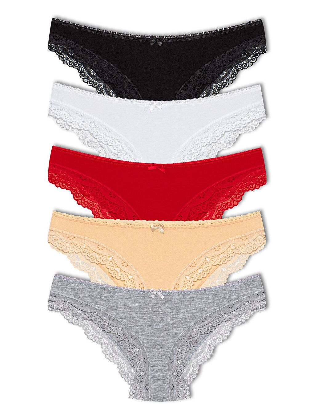 Gri Pamuklu Düşük Bel Paçası Dantel Basic Kadın Külot 5'li