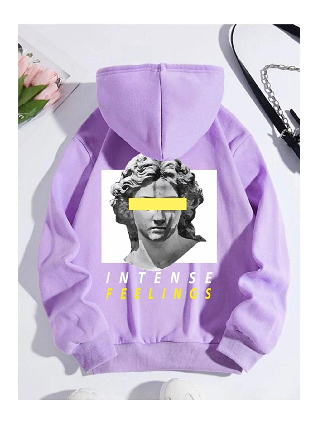 Trendseninle Mor Kadın Mor Intense Feelings Sırt Baskılı Oversize Hoodie