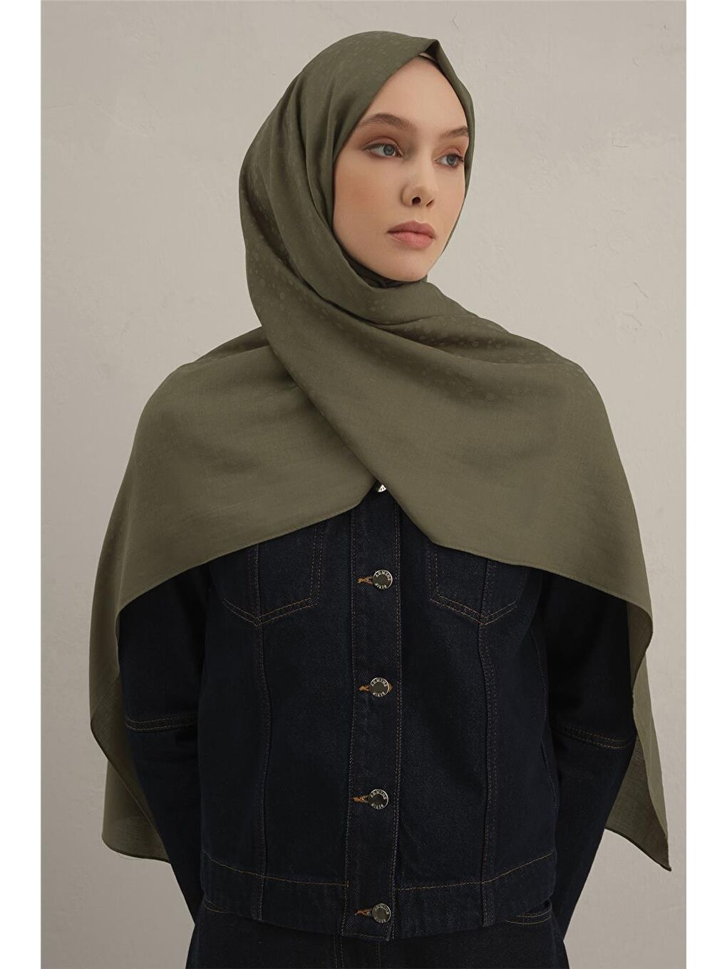 Haki Damla Desen Bambu Pamuk Şal 49-1