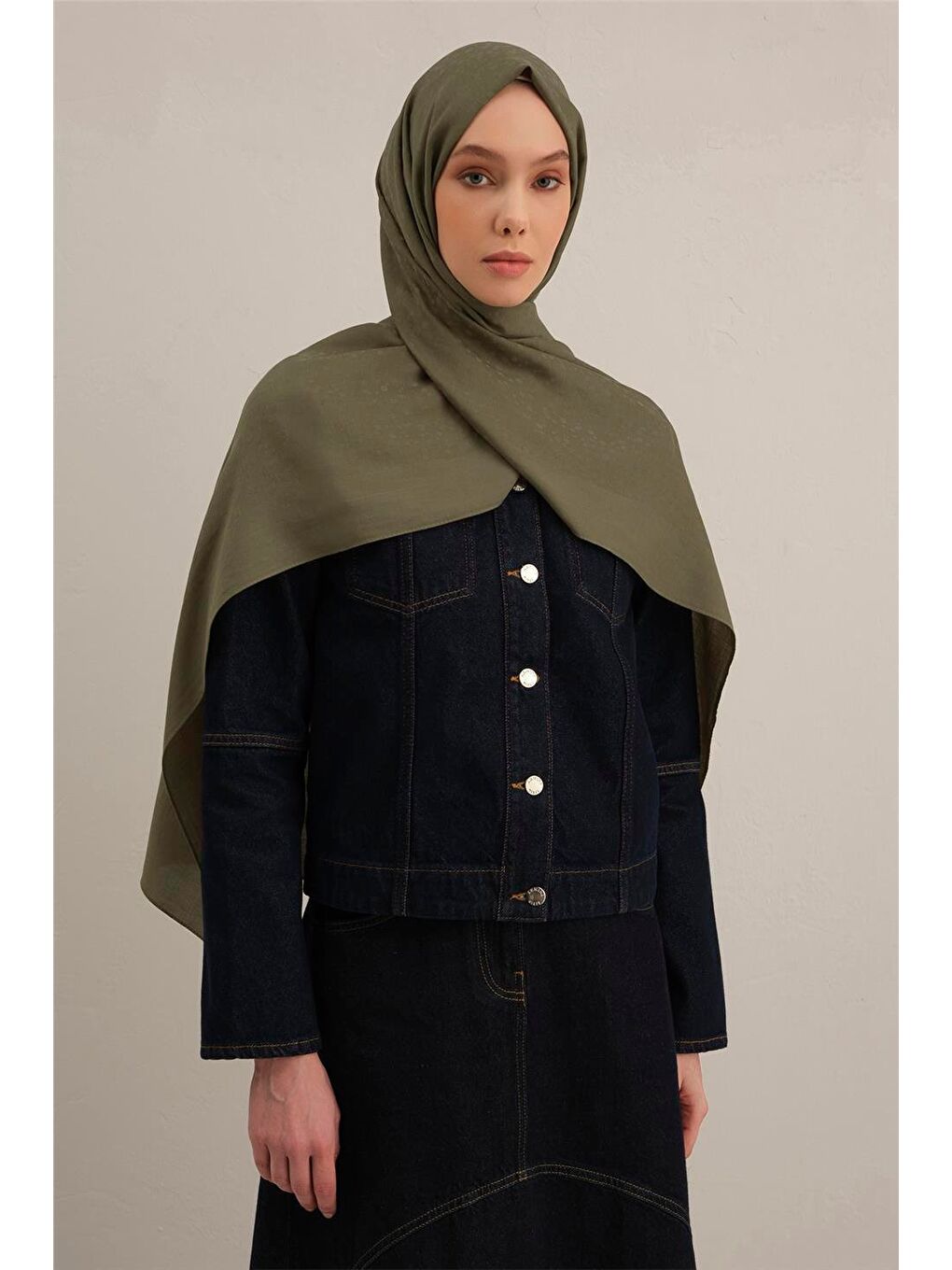 Haki Damla Desen Bambu Pamuk Şal 49-2