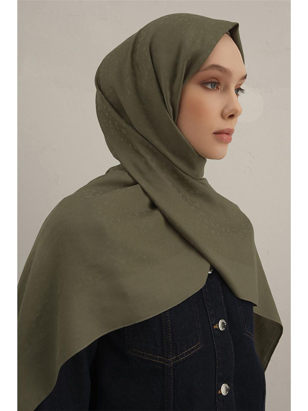 Haki Damla Desen Bambu Pamuk Şal 49-3