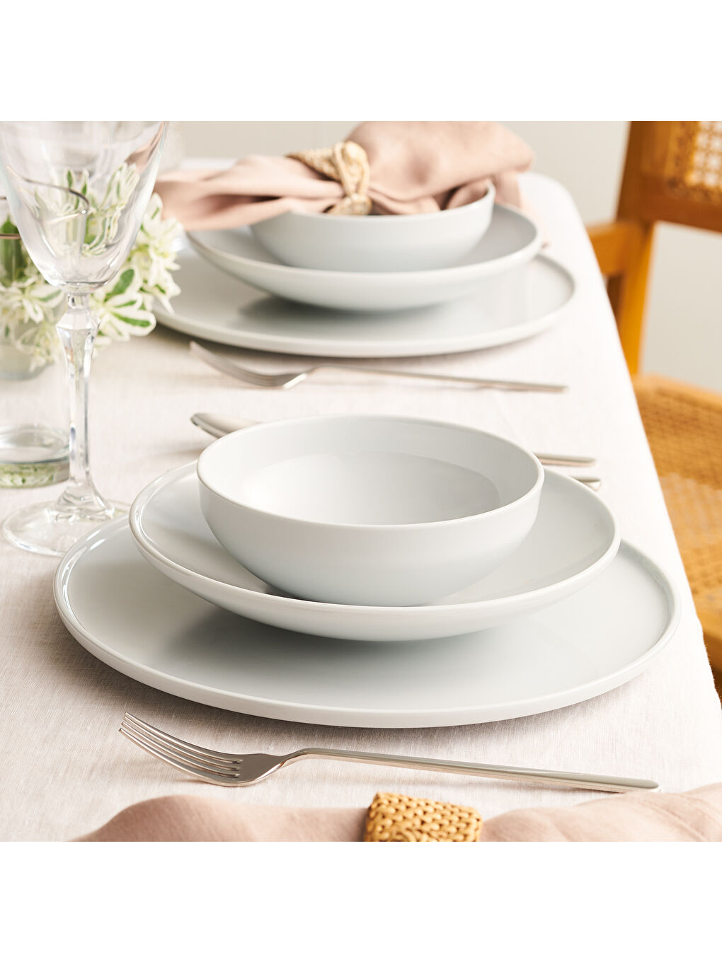 Beyaz Sara 18 Parça 6 kişilik Yemek Takımı Gri-2