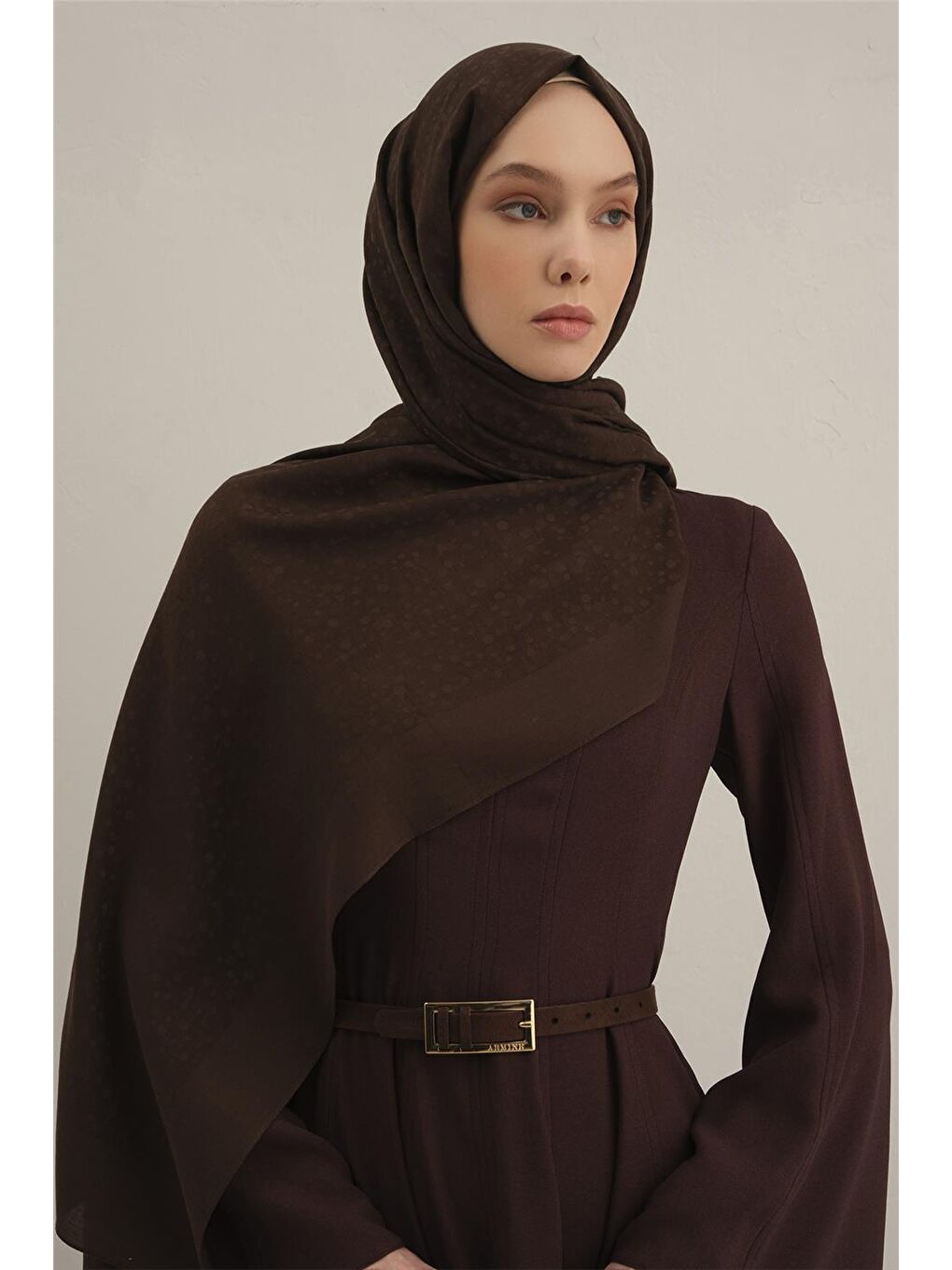 Kahverengi Damla Desen Bambu Pamuk Şal 10-1