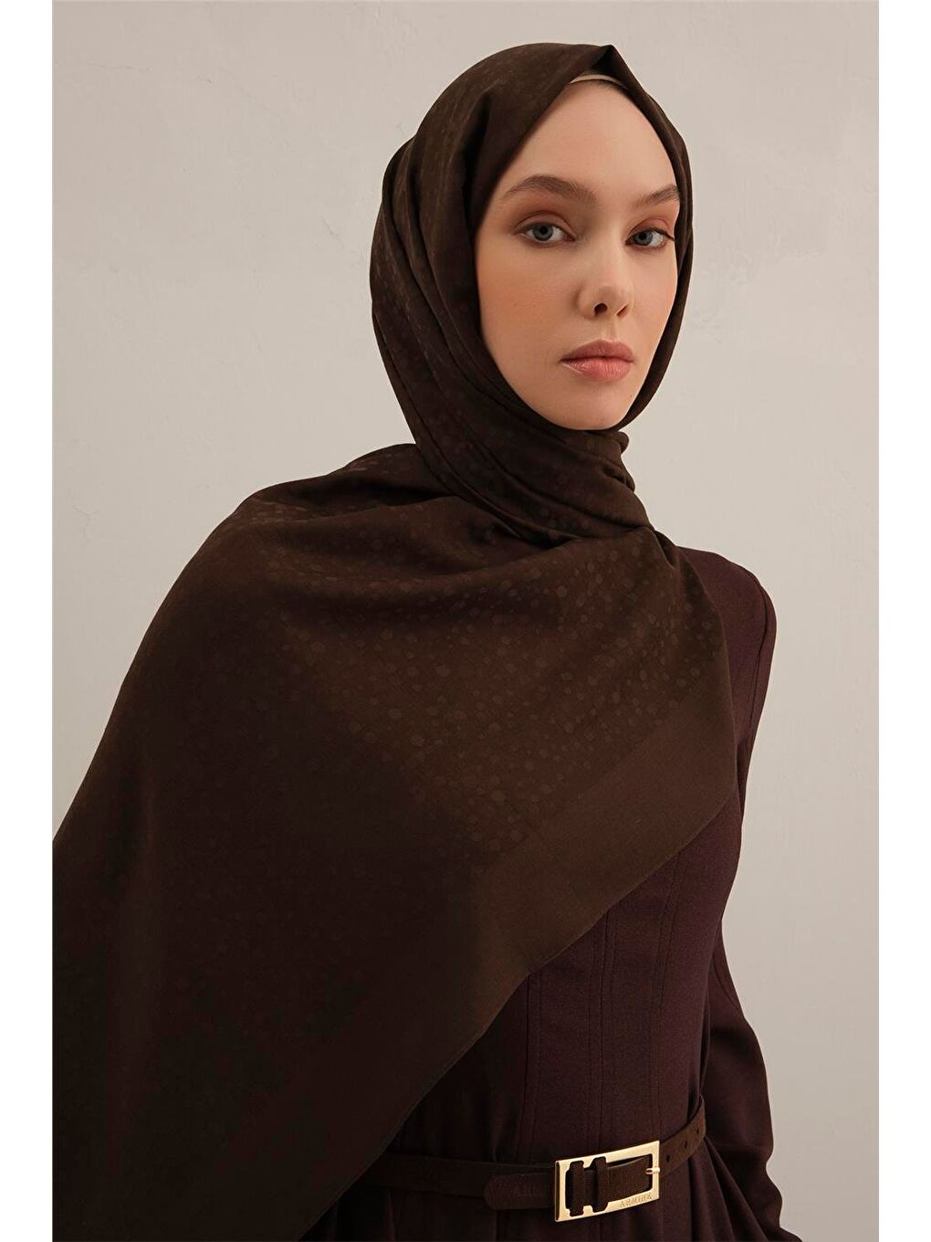 Kahverengi Damla Desen Bambu Pamuk Şal 10-2