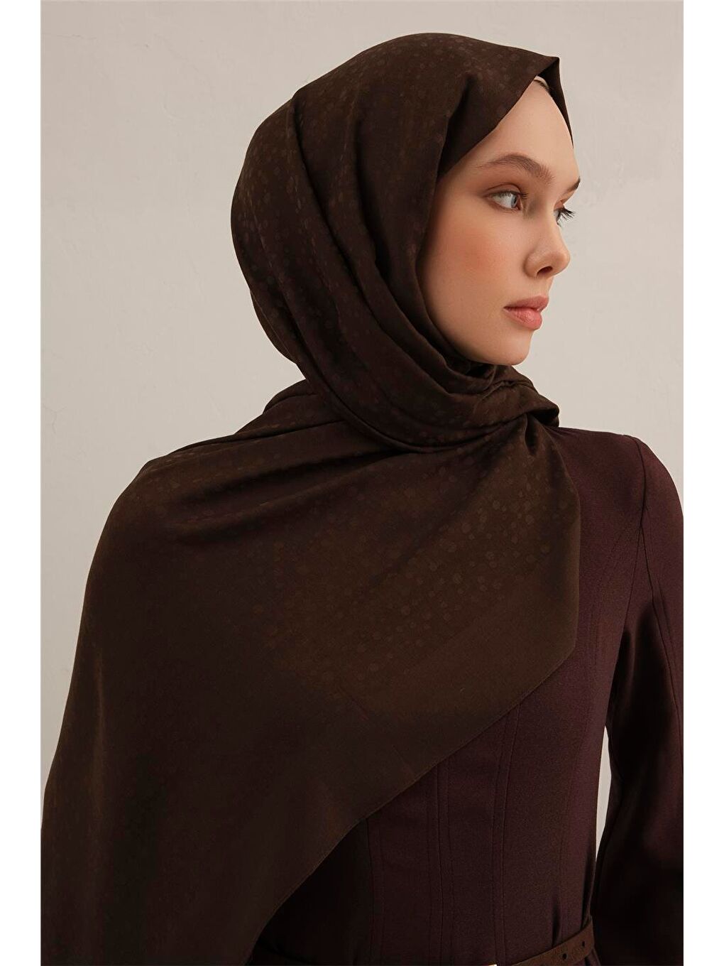 Kahverengi Damla Desen Bambu Pamuk Şal 10-3