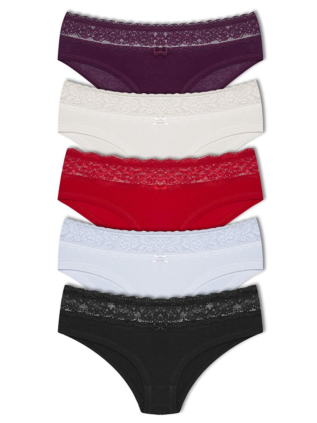 Beyaz Pamuklu Beli Dantel Detaylı Hipster Kadın Külotu 5'Li