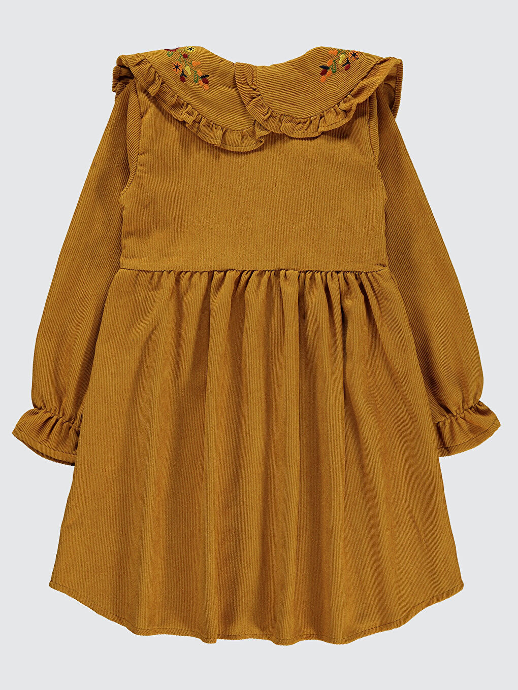 Kahverengi Girls Kız Çocuk Elbise 6-9 Yaş Hardal-1