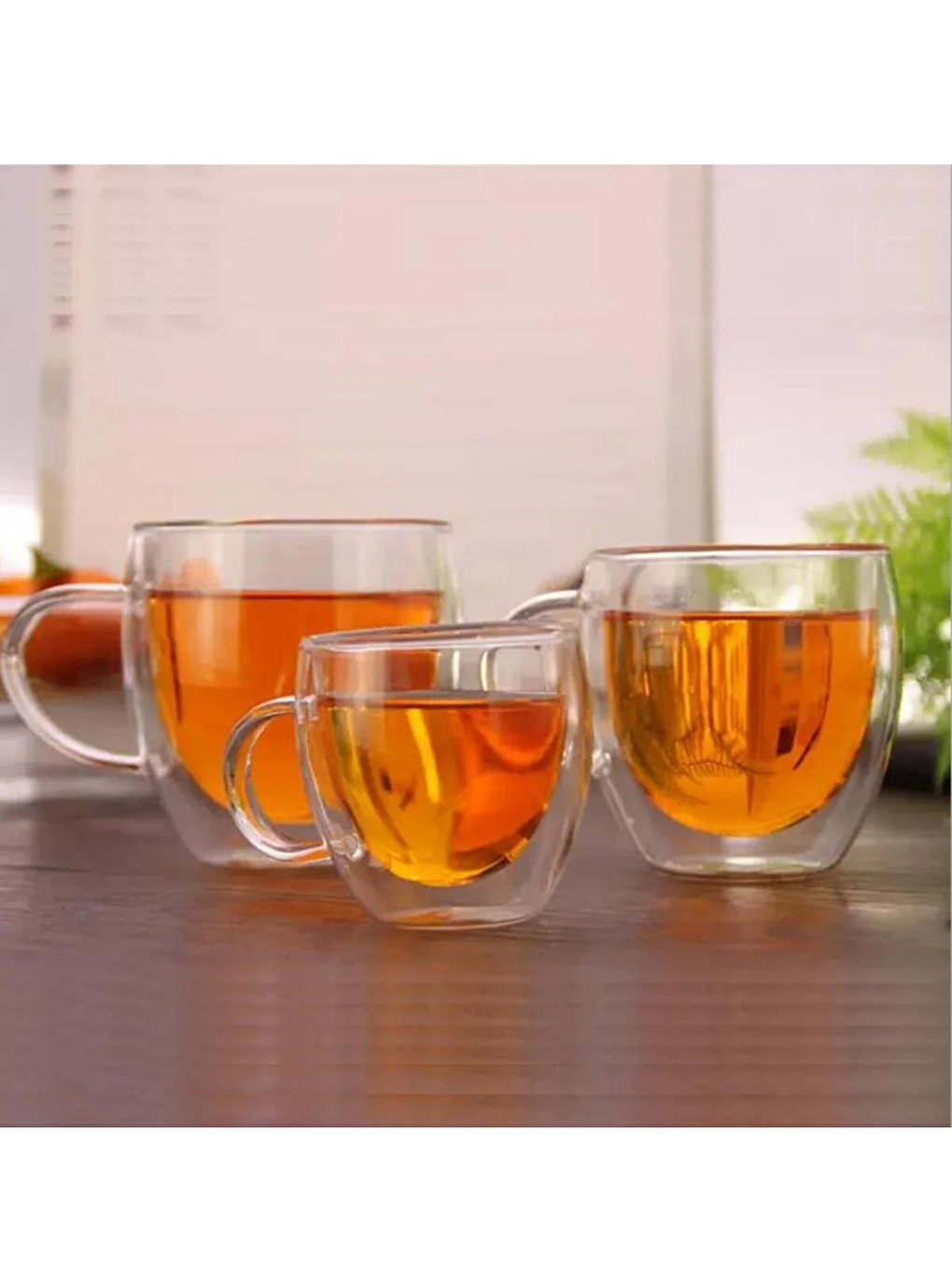 Renksiz Çay Fincanı Çift Cidarlı Cam Kupa 250 ml Kulplu 3 Adet-7