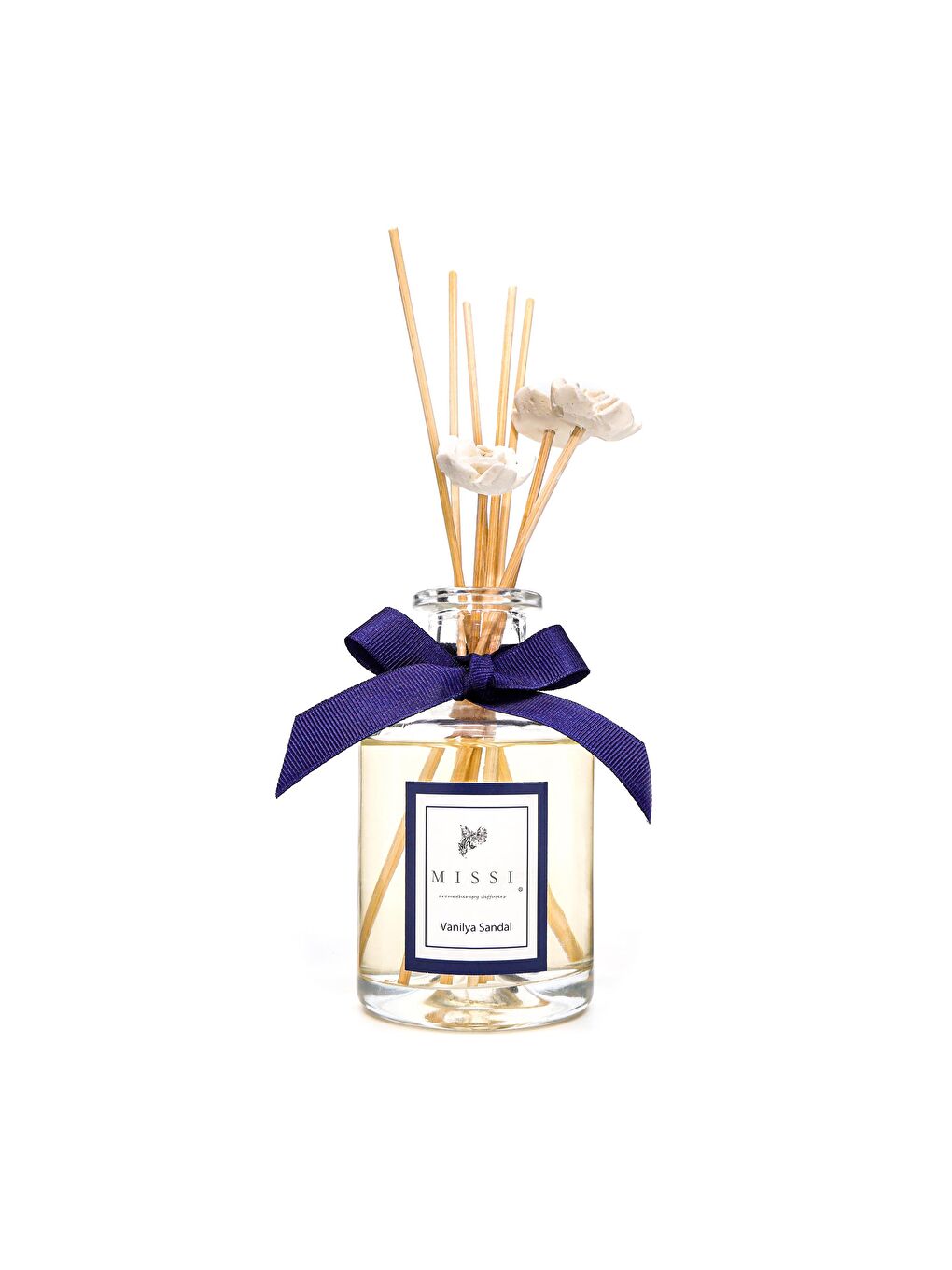 Ekru 200 ml  Silindir Şişe Bambu Çubuklu Vanilya Sandal Oda Kokusu