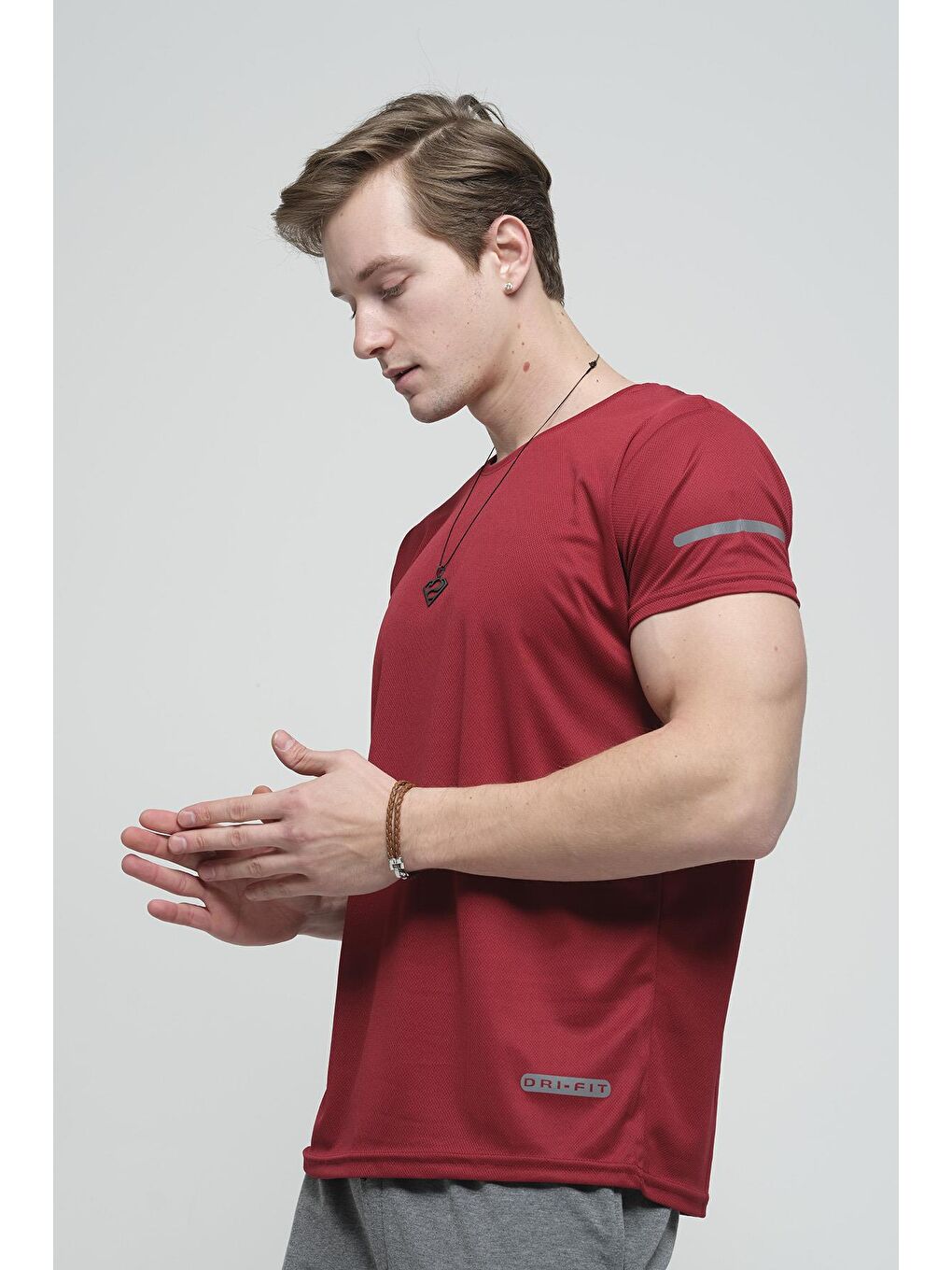 Oksit Bordo Cappi Mikro Polyester Slim Fit Performans Antrenman Sporcu Erkek Tshirt