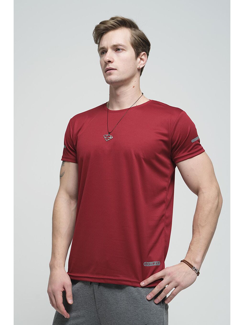 Oksit Bordo Cappi Mikro Polyester Slim Fit Performans Antrenman Sporcu Erkek Tshirt - 1