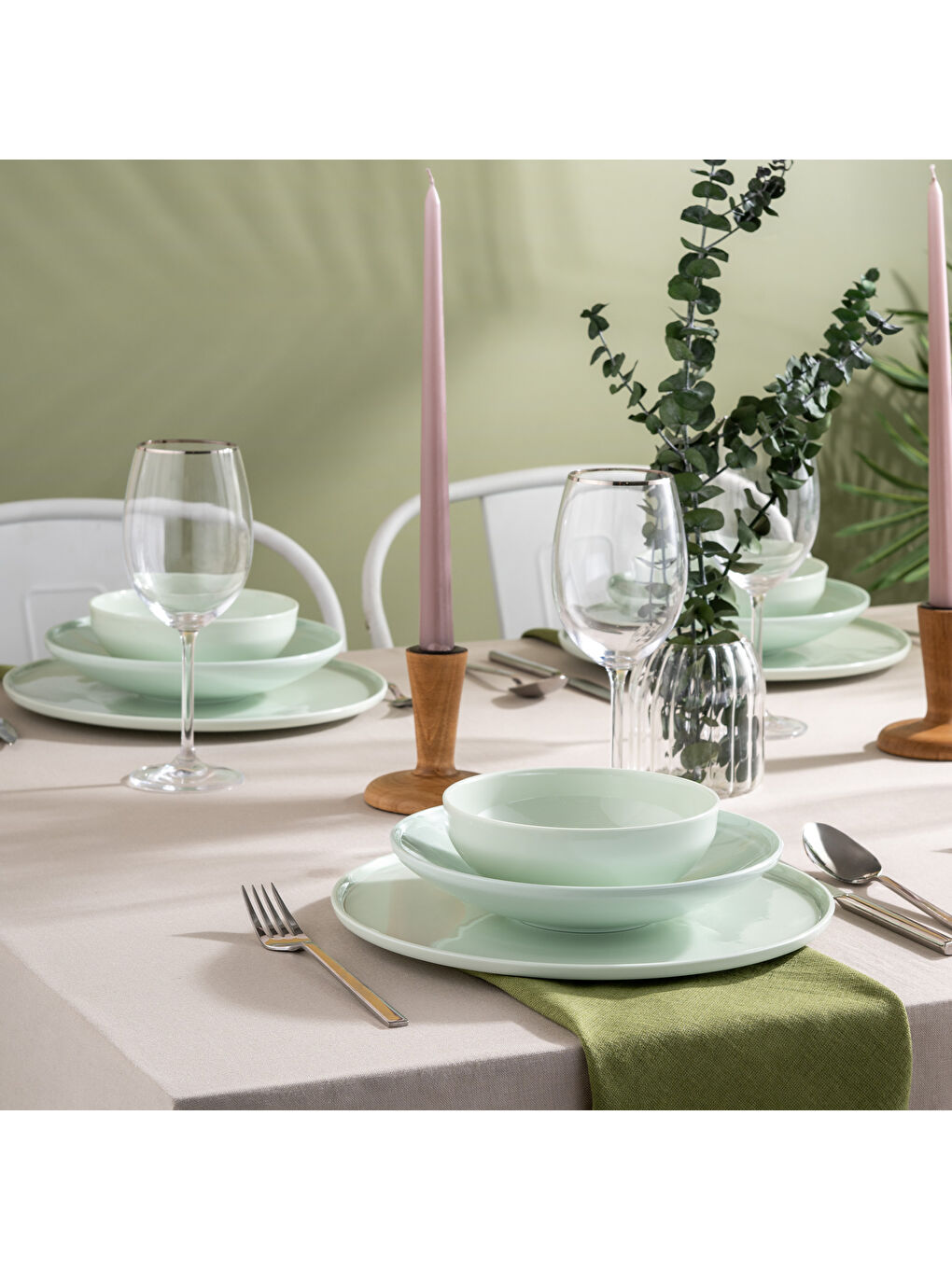 Sara 18 Parça 6 Kişilik Yemek Takımı Yeşil-5
