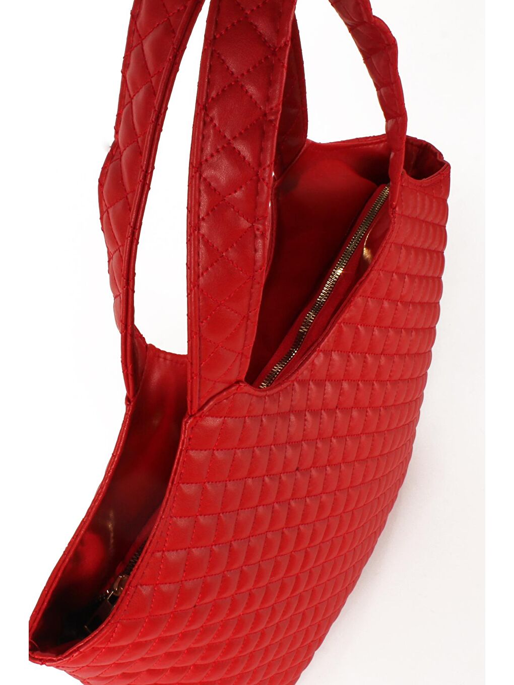 Kırmızı Kadın Kapitoneli Y S L Kesim Büyük Boy Salaş Kol Çantası (1729)-1