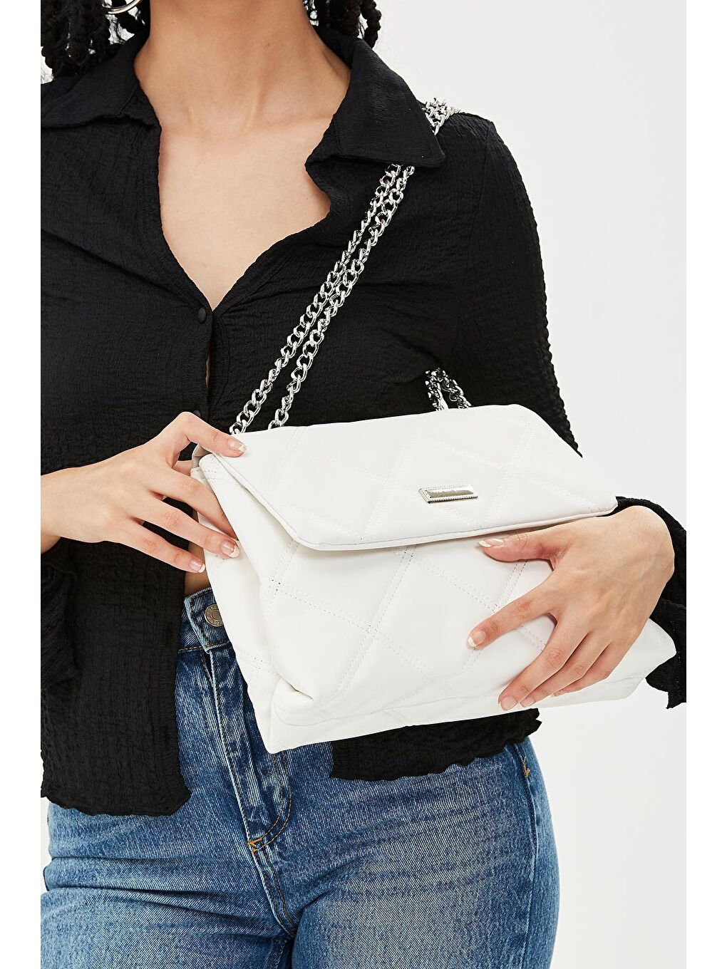 Beyaz Henry Kapitone Kadın Çanta-1