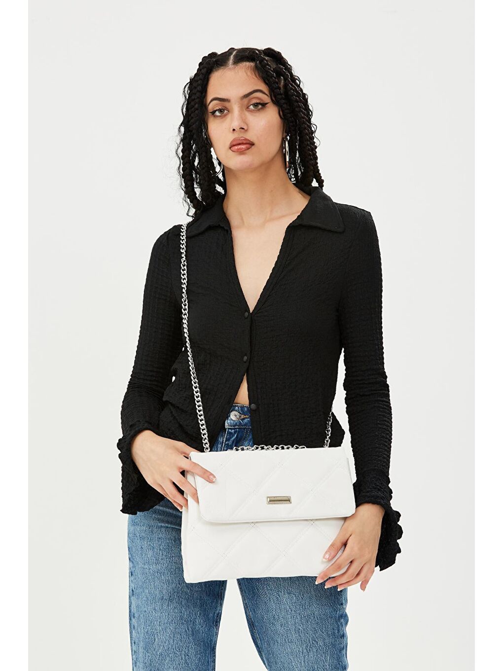 Beyaz Henry Kapitone Kadın Çanta-2