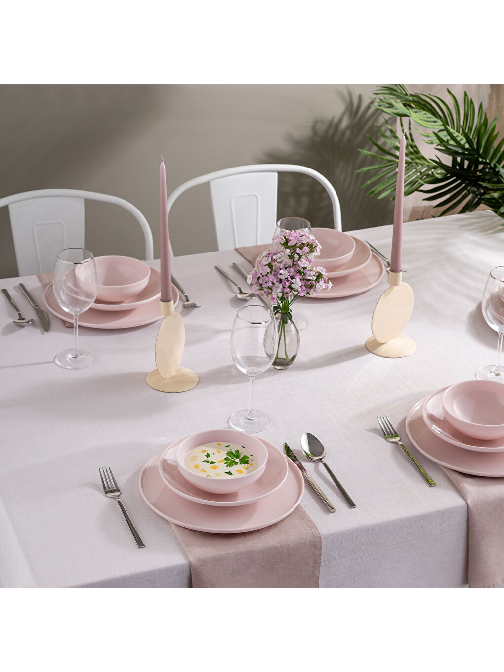 Sara 18 Parça 6 Kişilik Yemek Takımı Pembe-2