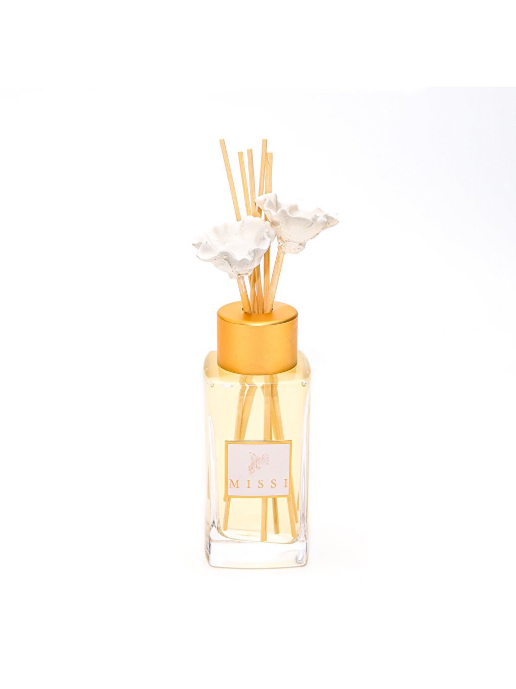 180 ml Kare Şişe Ekru Çiçek Bambu Çubuklu Vanilya Sandal Oda Kokusu