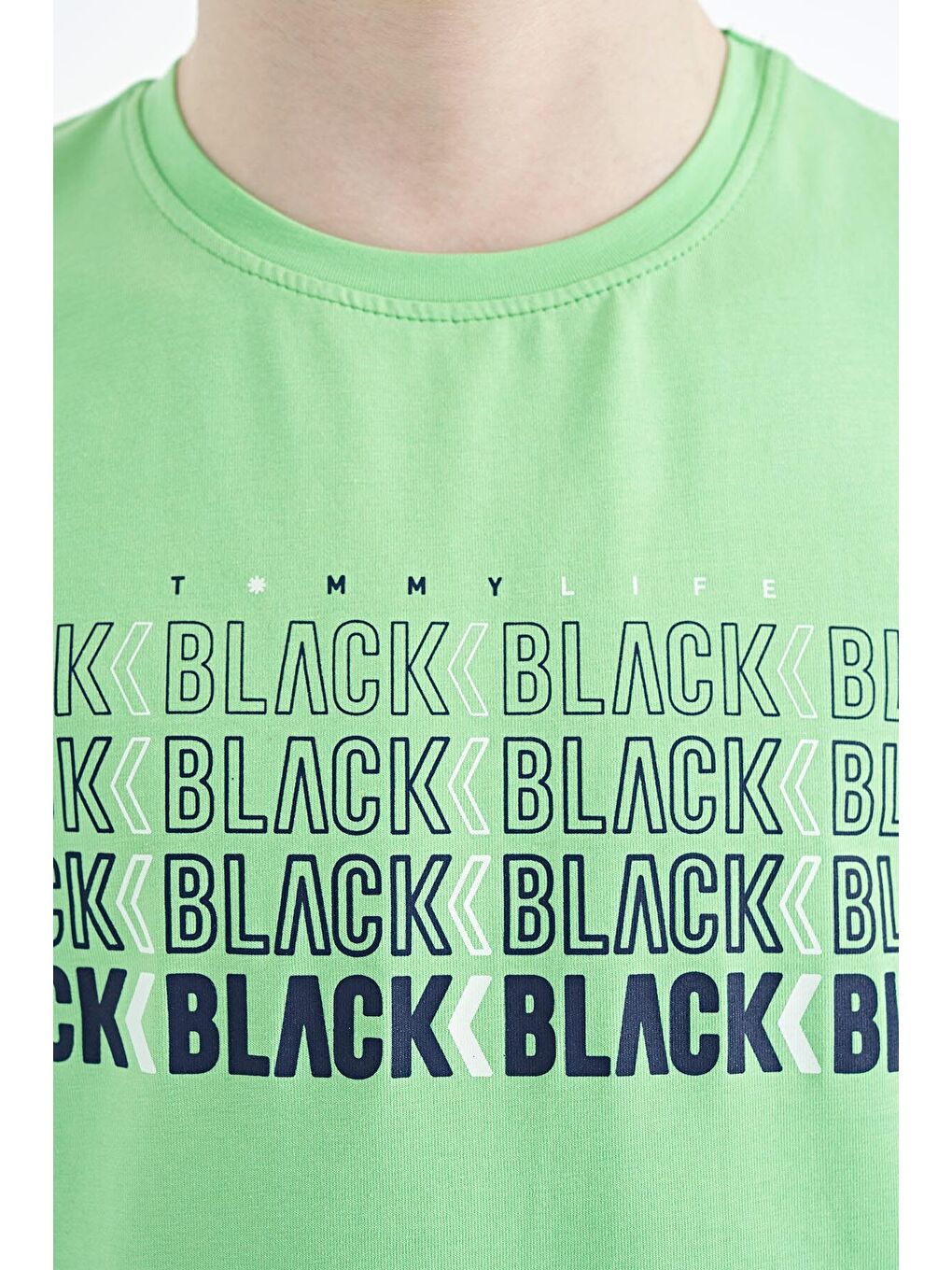 Neon Yeşil Yazı Baskılı O Yaka Standart Kalıp Erkek Çocuk Tişört - 11149-6