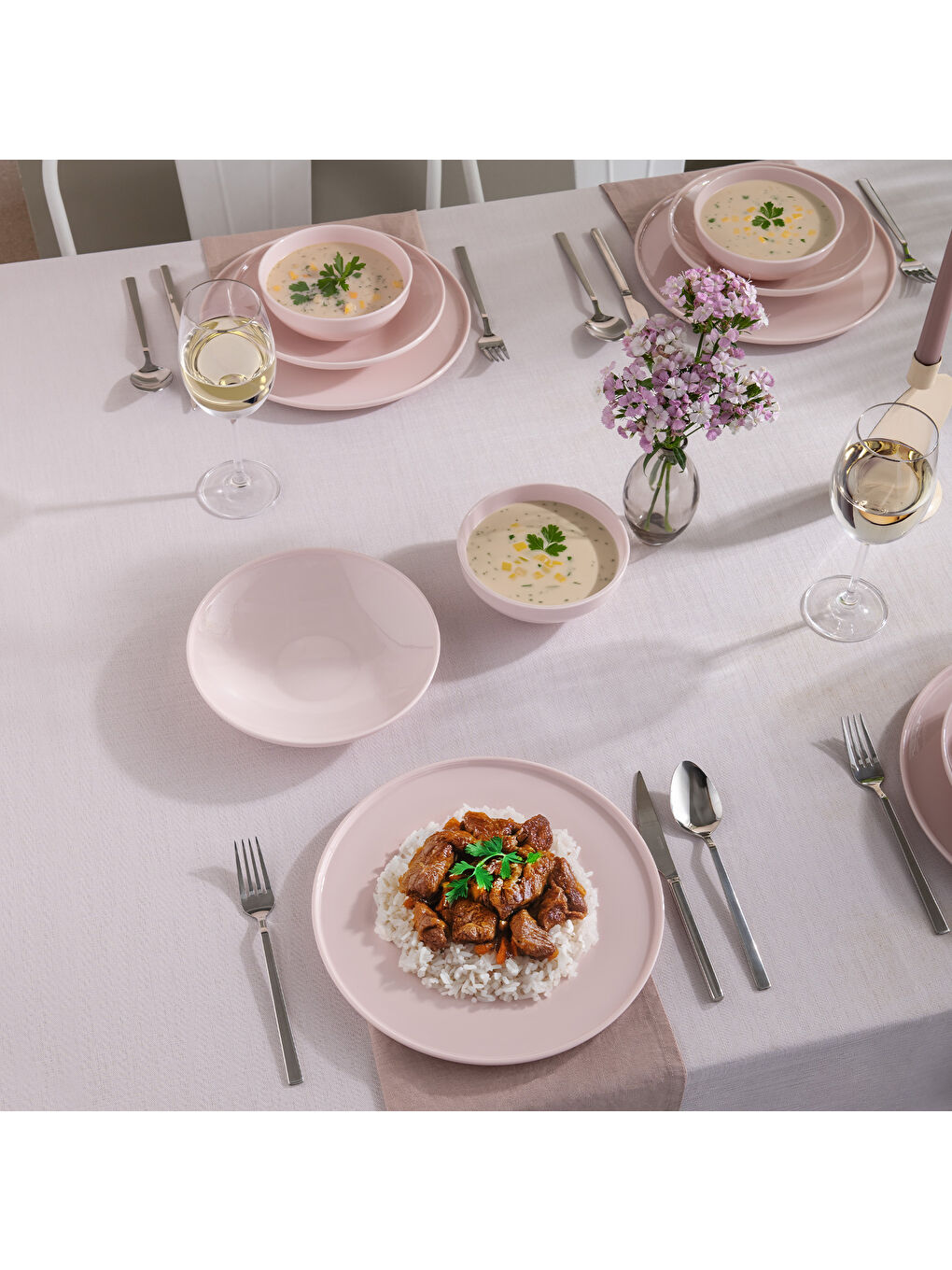 Sara 18 Parça 6 Kişilik Yemek Takımı Pembe-4