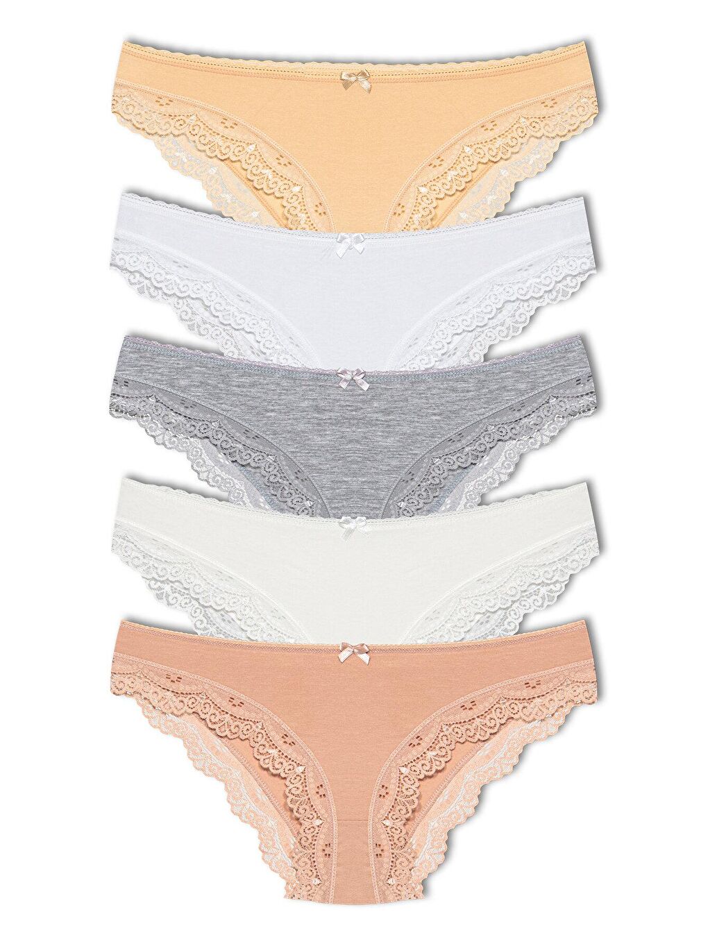 Beyaz Pamuklu Düşük Bel Paçası Dantel Basic Kadın Külot 5'li