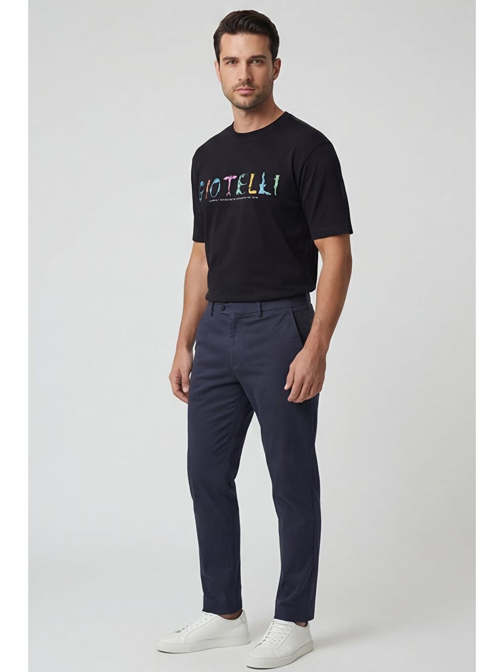 Giotelli Erkek Siyah Geniş Kesim Oversize Fit %100 Pamuk Baskılı Bisiklet Yaka Tişört-1